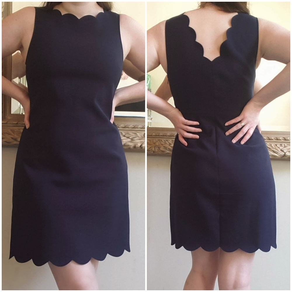 J Crew Navy Blue Scallop-Edge Dress